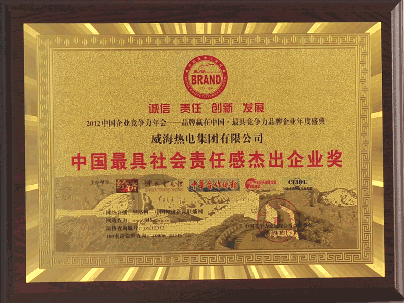2012年中國最具社會責任感杰出企業獎